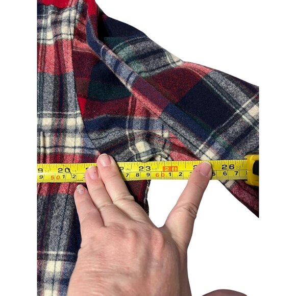 Pendleton Long Sleeve Flannel Button Down Shirt Silk Applique Back Red/Blue/Grn - Picture 6 of 6